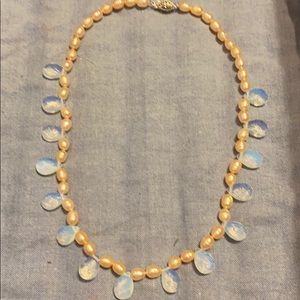 Pink freshwater pearl necklace with moonstones